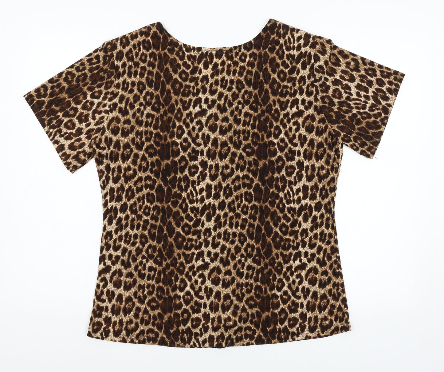 Jitu's Womens Brown Animal Print Jersey Basic T-Shirt Size L  - Butterfly