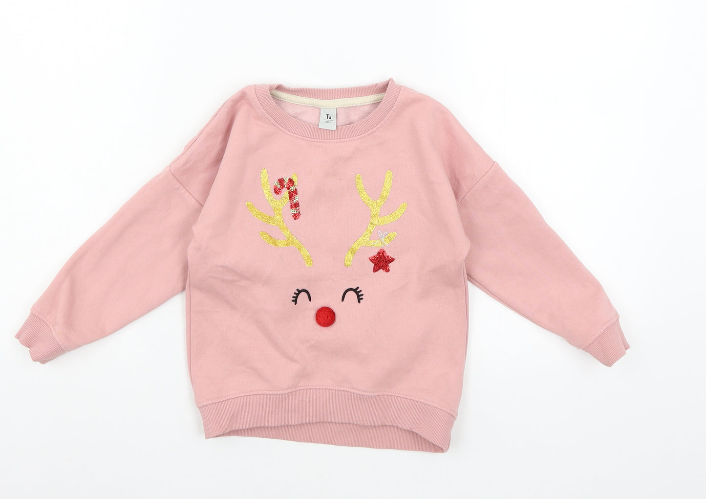 TU Girls Pink  Jersey Pullover Sweatshirt Size 5 Years  - Rudolph