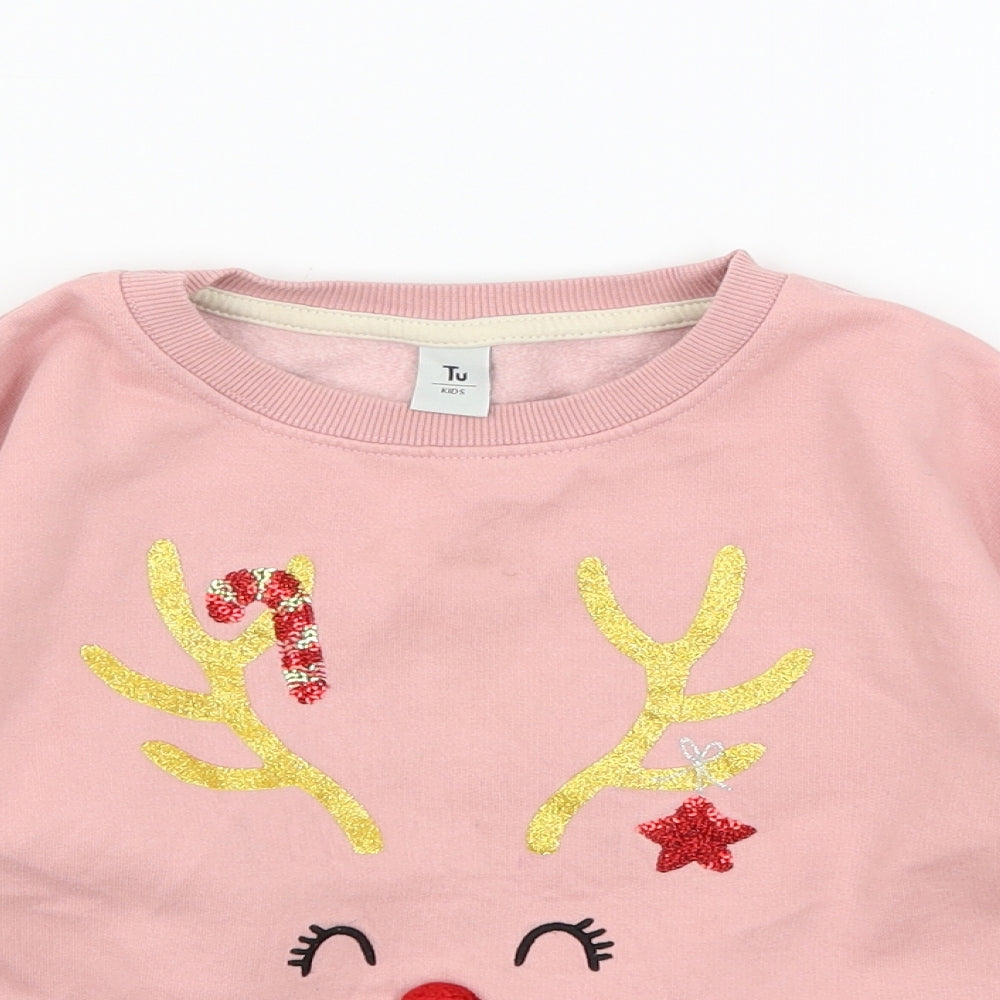 TU Girls Pink  Jersey Pullover Sweatshirt Size 5 Years  - Rudolph