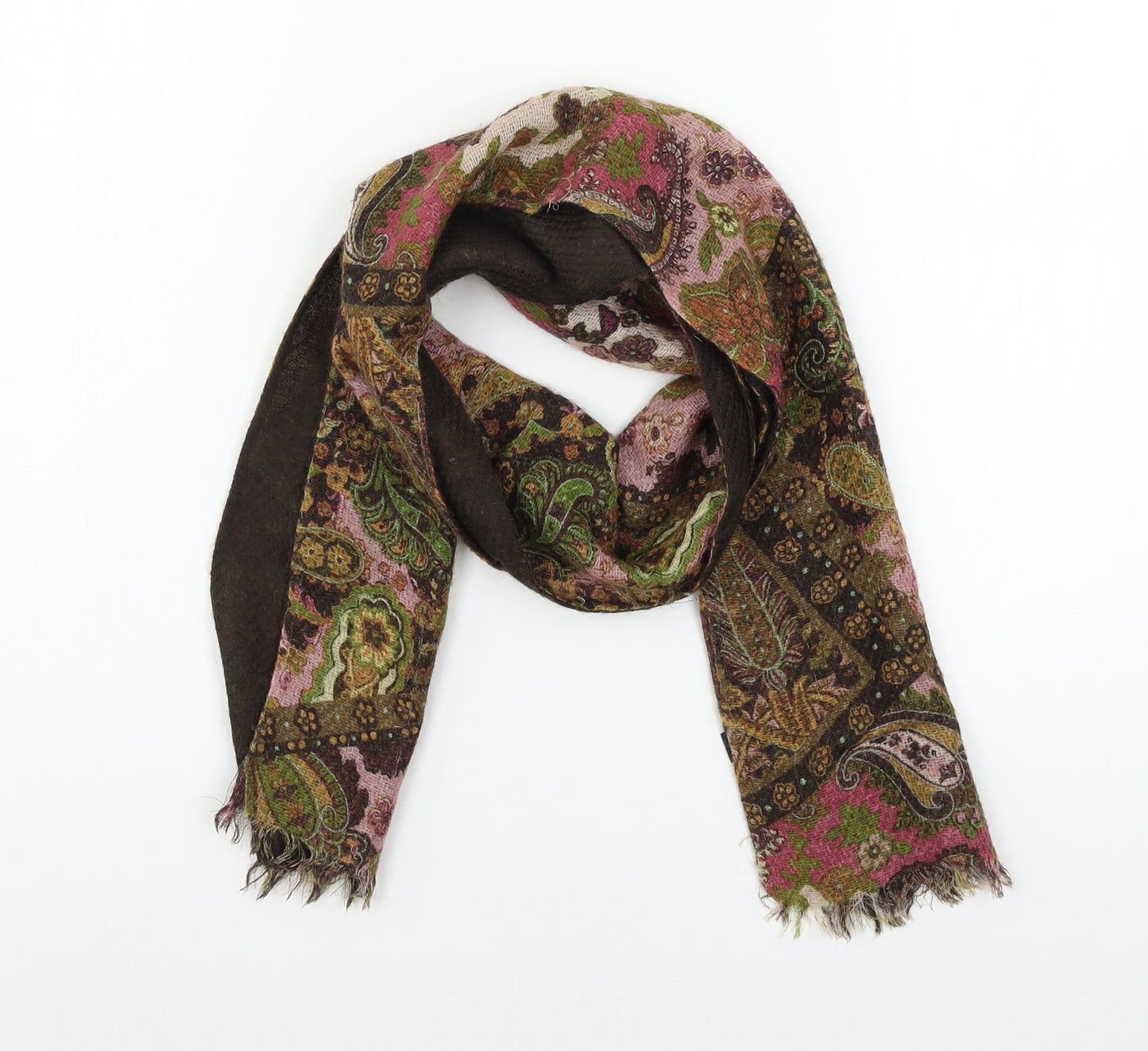Preworn Womens Brown Floral Knit  Scarf