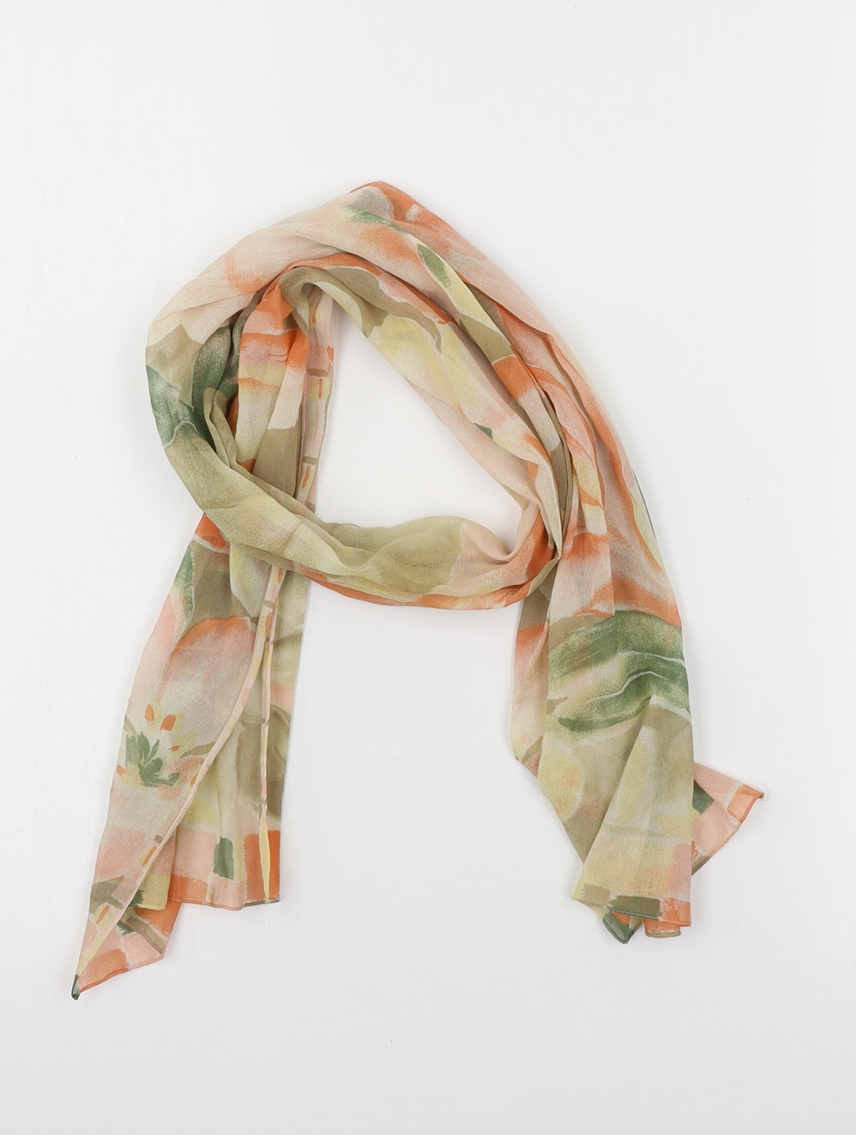 Preworn Womens Orange Floral Chiffon  Scarf