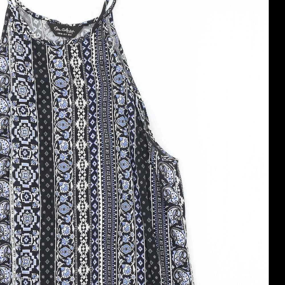 Miss Selfridge Womens Blue Geometric  Camisole Tank Size 12