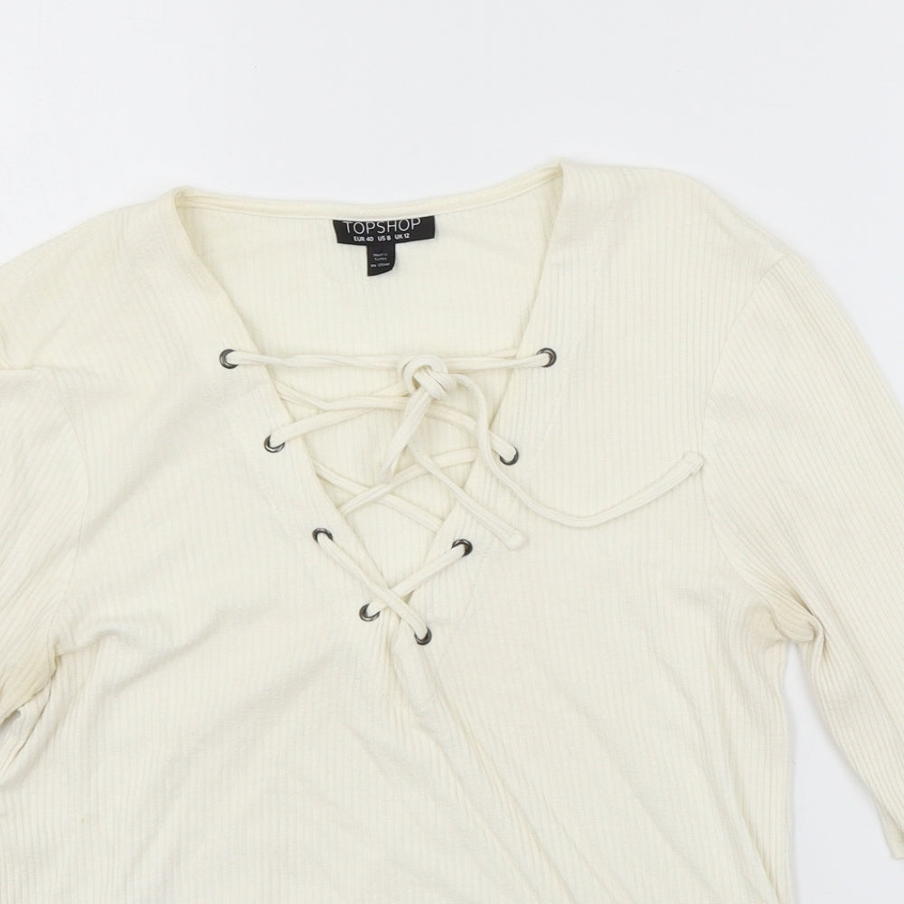 Topshop Womens Ivory  Jersey Basic T-Shirt Size 12