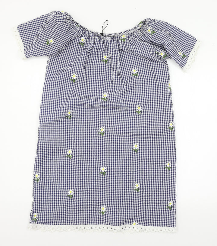 QED London Womens Blue Check A-Line Size S