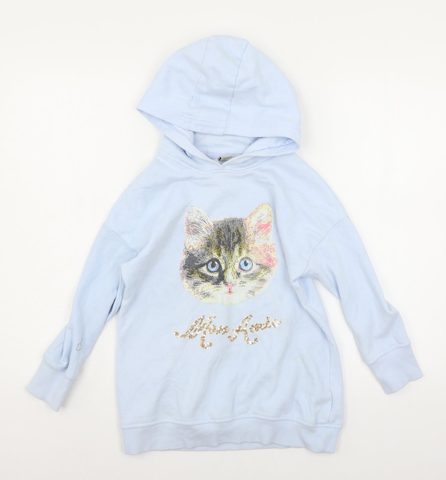 NEXT Girls Blue  Jersey Pullover Hoodie Size 8 Years  - Kitten