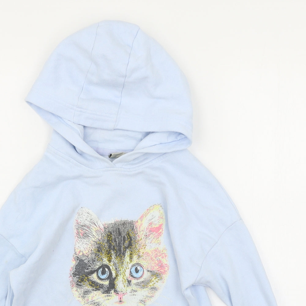 NEXT Girls Blue  Jersey Pullover Hoodie Size 8 Years  - Kitten