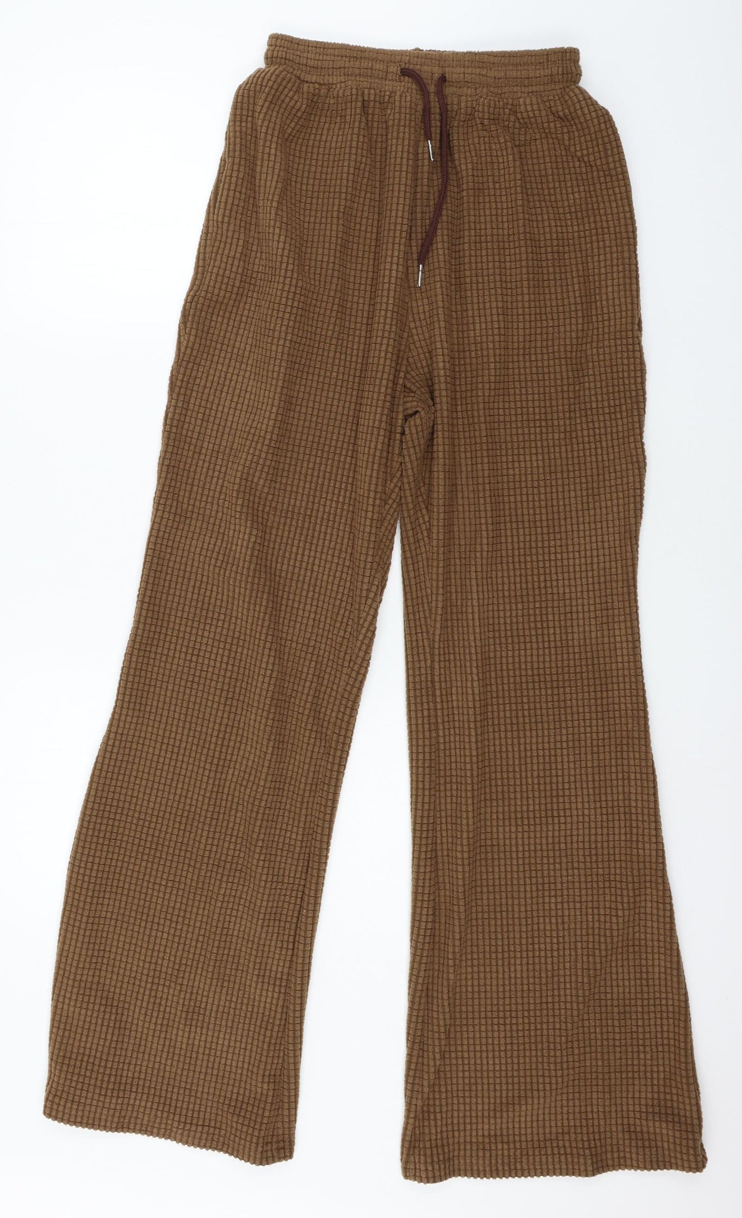 SheIn Womens Brown Check Jersey Trousers  Size M L31 in
