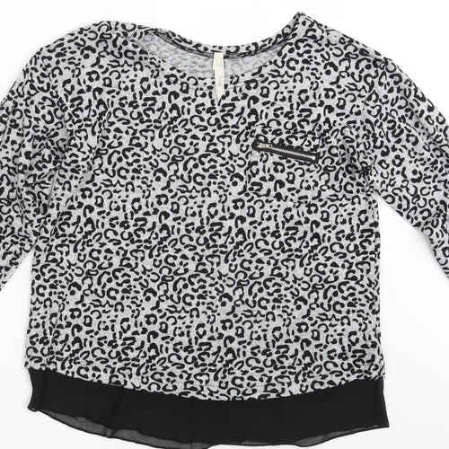 Stella Womens Grey Animal Print  Pullover Jumper Size 10