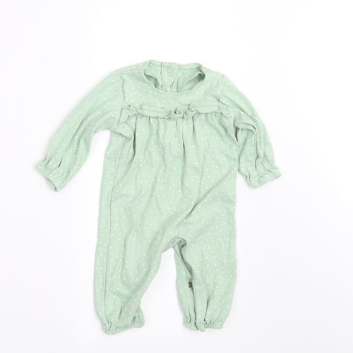 Marks and Spencer Girls Green Polka Dot  Babygrow One-Piece Size 3-6 Months  - FRILLED FRONT