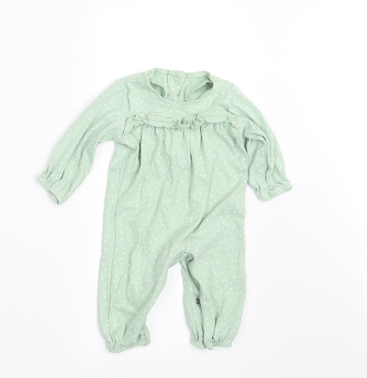 Marks and Spencer Girls Green Polka Dot Babygrow One-Piece Size 3-6 Months - FRILLED FRONT