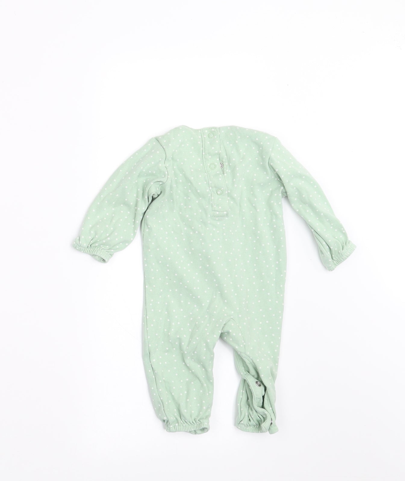 Marks and Spencer Girls Green Polka Dot  Babygrow One-Piece Size 3-6 Months  - FRILLED FRONT