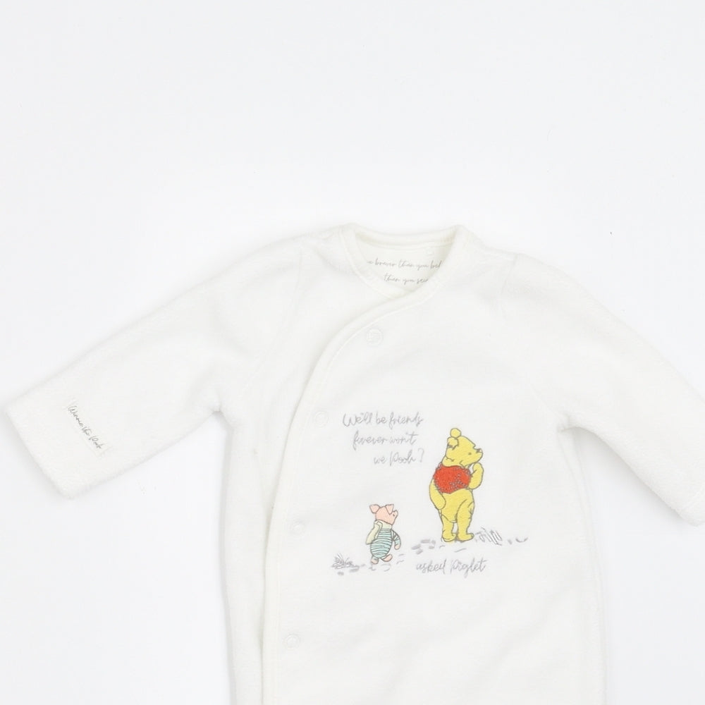 TU Baby White  Fleece Babygrow One-Piece Size Newborn  - winne the pooh, disney