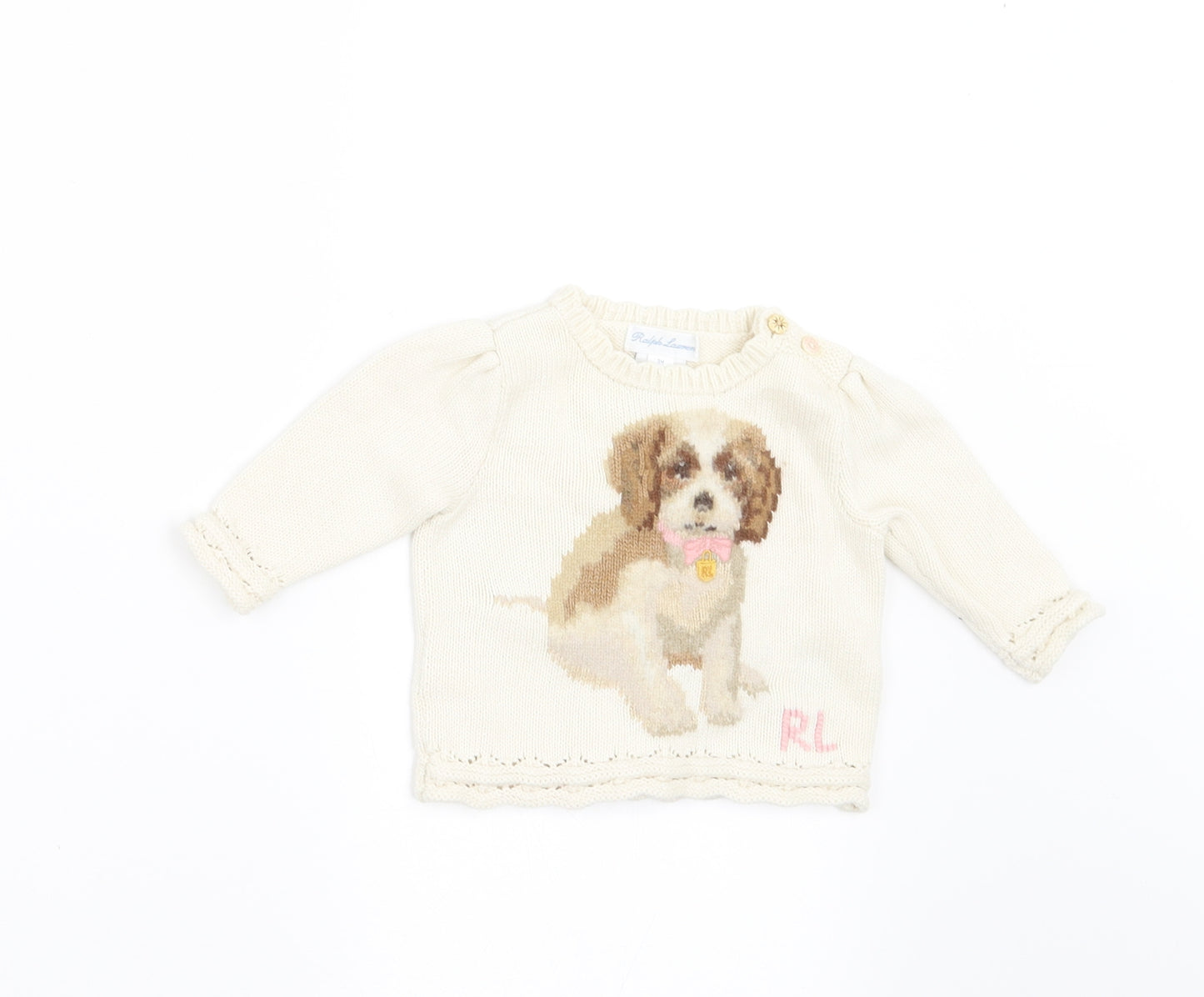 Ralph Lauren Baby Beige   Pullover Jumper Size 0-3 Months  - DOG