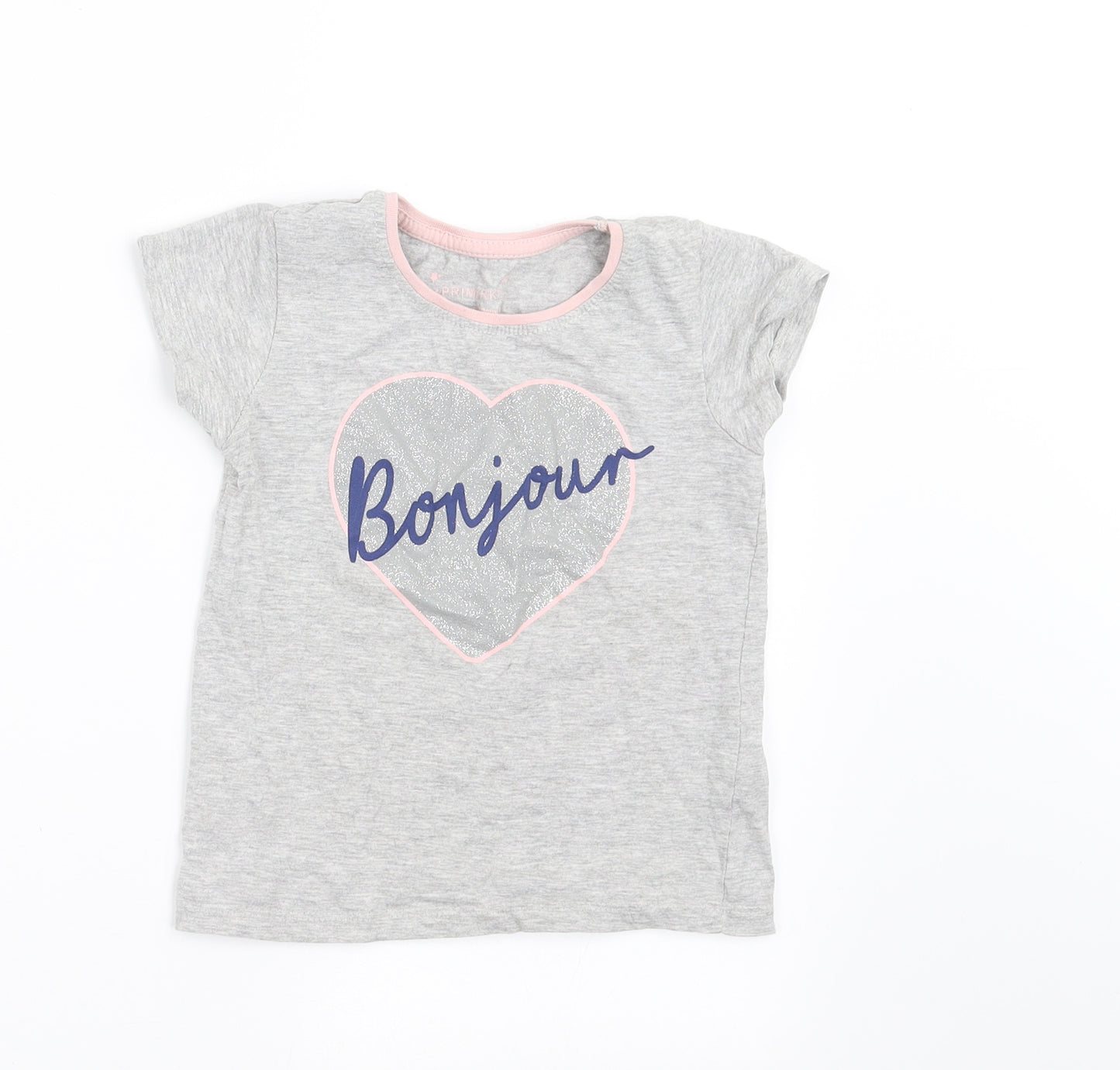 Primark Girls Grey   Basic T-Shirt Size 4-5 Years  - bonjour
