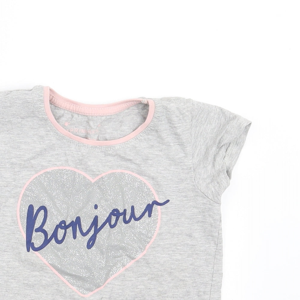 Primark Girls Grey   Basic T-Shirt Size 4-5 Years  - bonjour