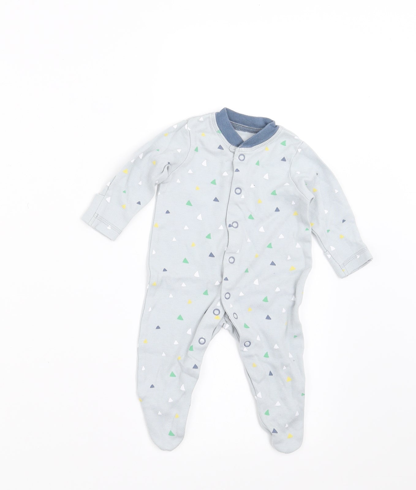 John Lewis Boys Blue Geometric  Babygrow One-Piece Size Newborn  - BUILT IN MITTENS