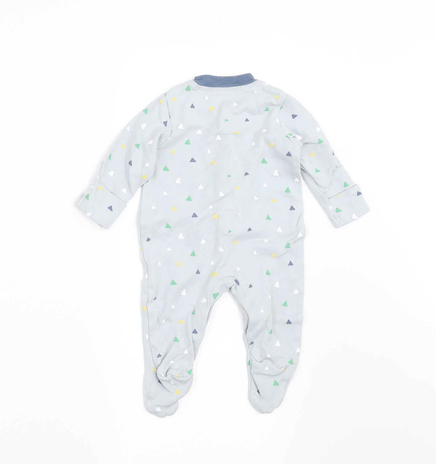 John Lewis Boys Blue Geometric  Babygrow One-Piece Size Newborn  - BUILT IN MITTENS
