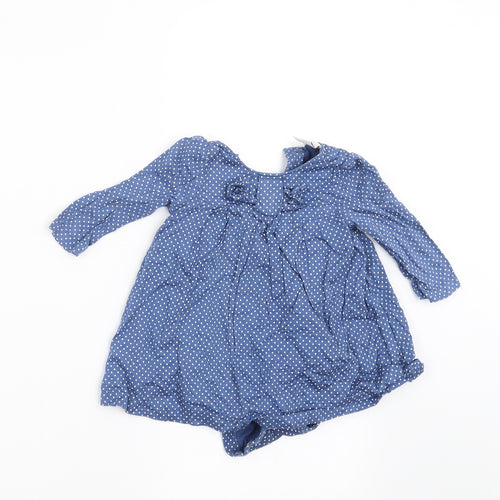 Mini Club Girls Blue Spotted  A-Line  Size 3-6 Months  - dress bodysuit