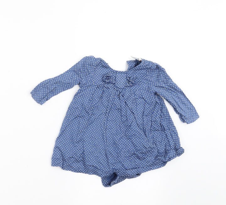 Mini Club Girls Blue Spotted  A-Line  Size 3-6 Months  - dress bodysuit