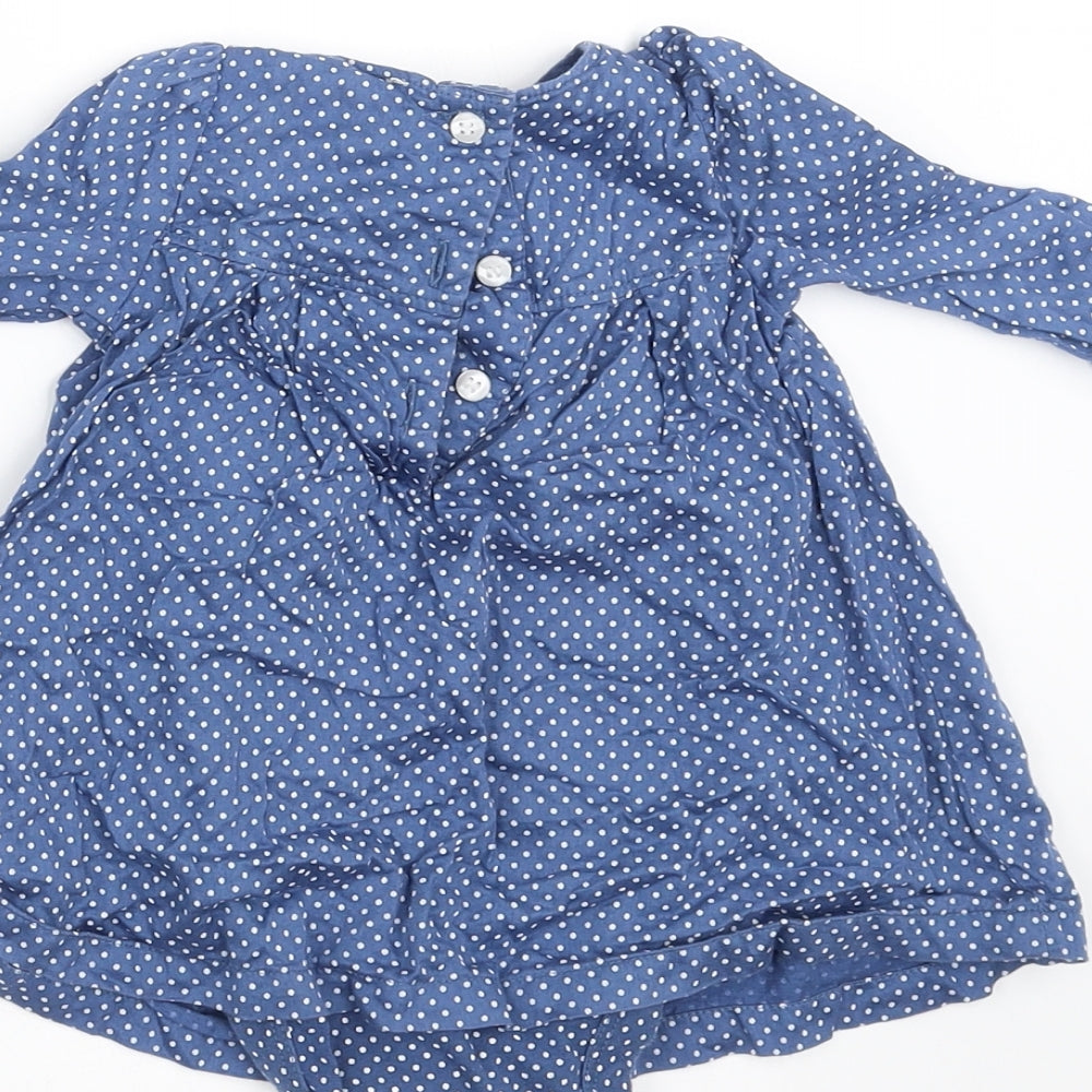 Mini Club Girls Blue Spotted  A-Line  Size 3-6 Months  - dress bodysuit