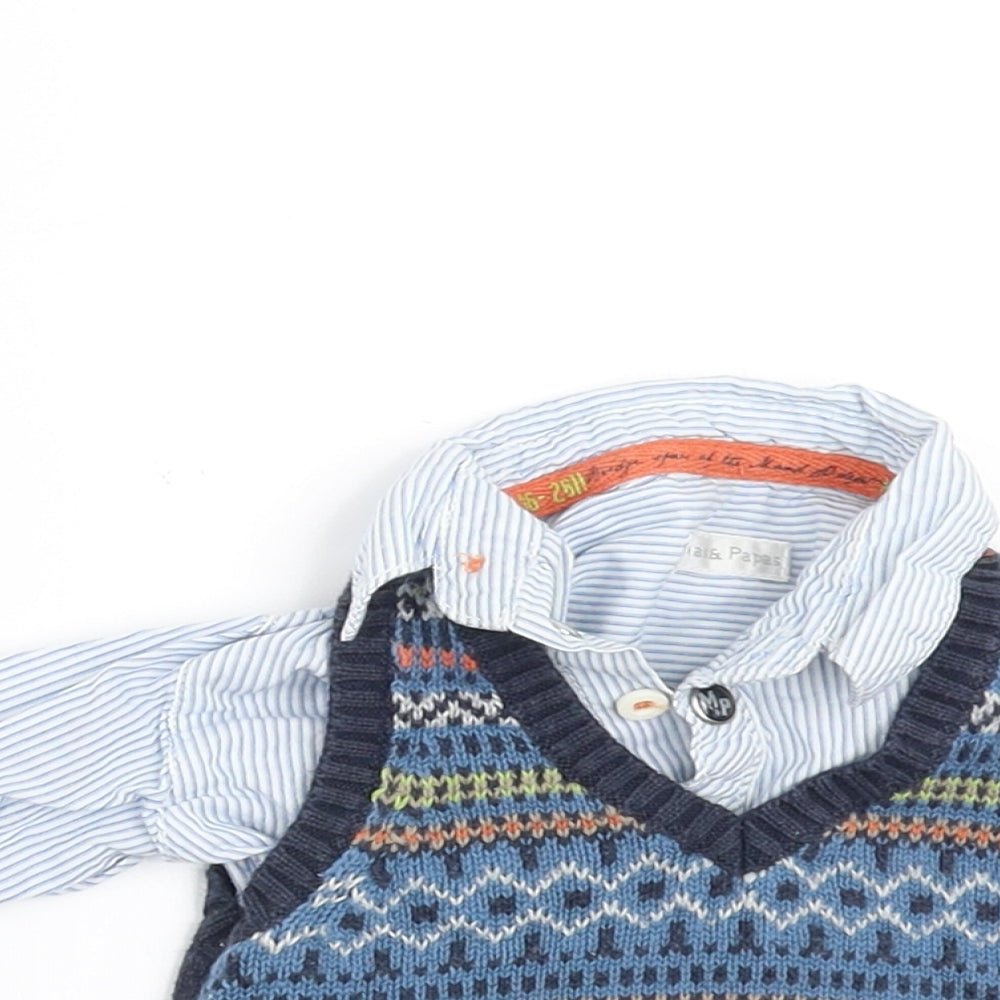 mamas & papas Boys Blue Striped  Basic Button-Up Size Newborn  - shirt and jumper