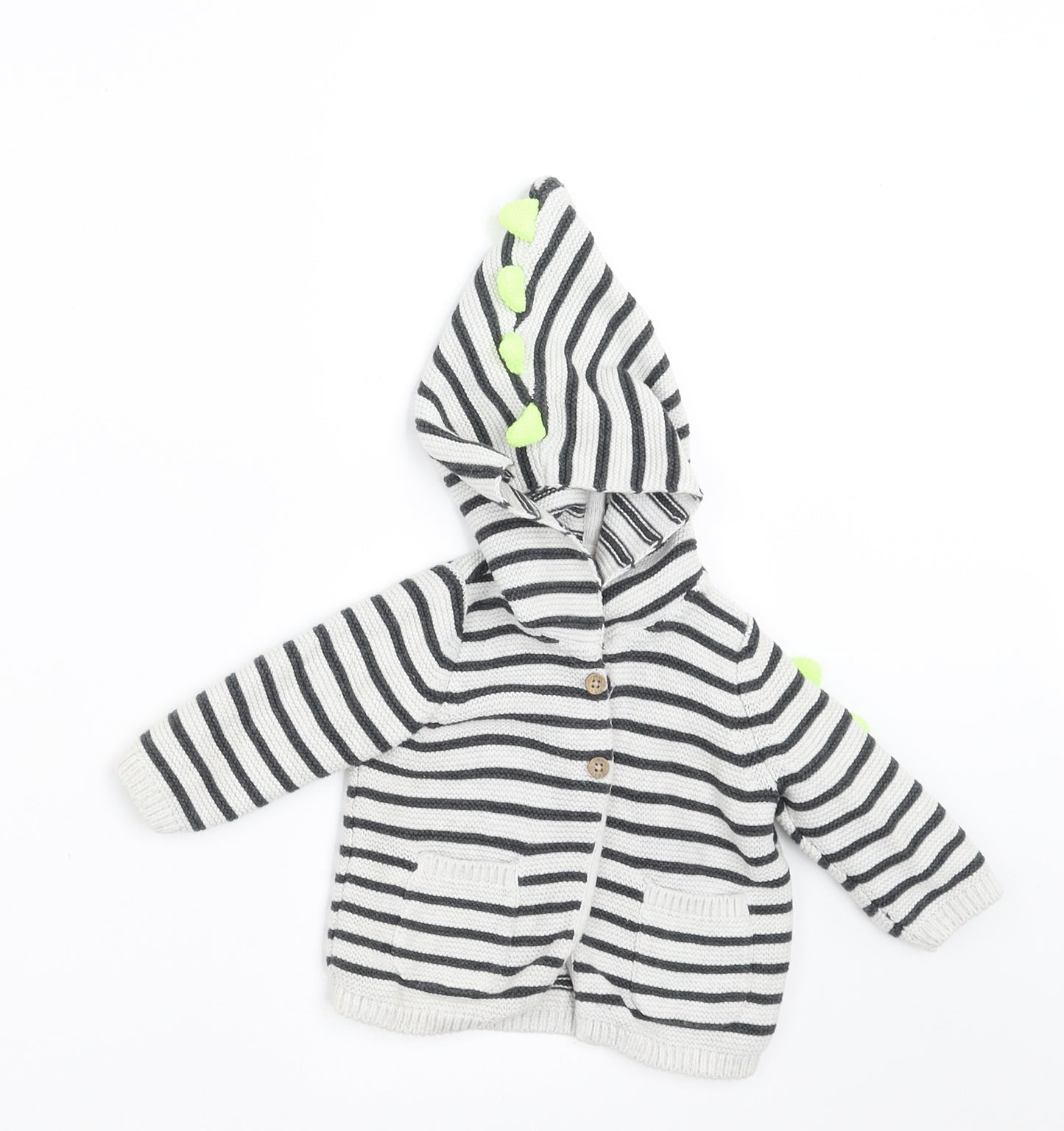 EXT Boys White Striped  Cardigan Jumper Size 0-3 Months  - HOOD DETAIL