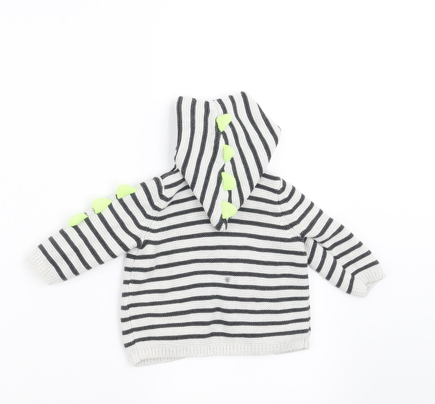 EXT Boys White Striped  Cardigan Jumper Size 0-3 Months  - HOOD DETAIL