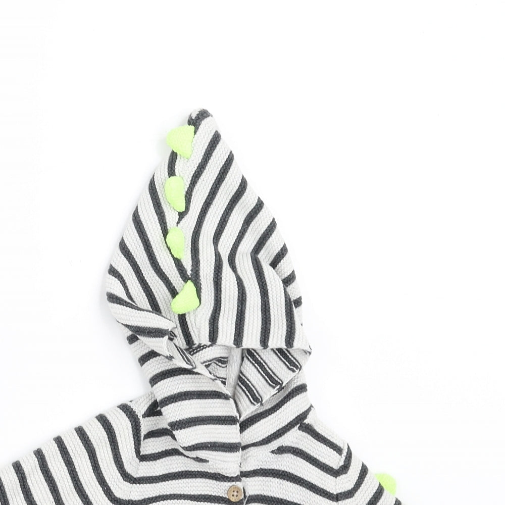 EXT Boys White Striped  Cardigan Jumper Size 0-3 Months  - HOOD DETAIL