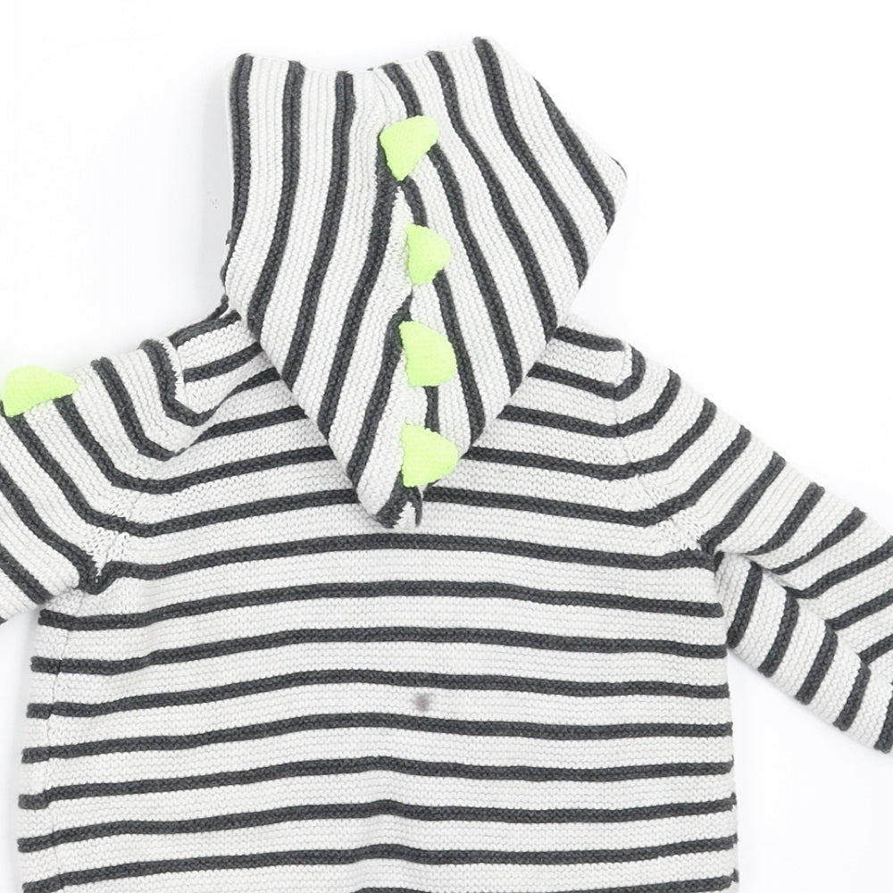 EXT Boys White Striped  Cardigan Jumper Size 0-3 Months  - HOOD DETAIL