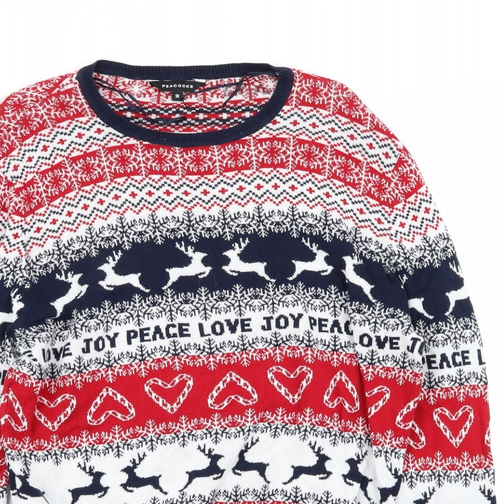 Peacocks Womens Multicoloured Geometric  Pullover Jumper Size 18  - christmas jumper
