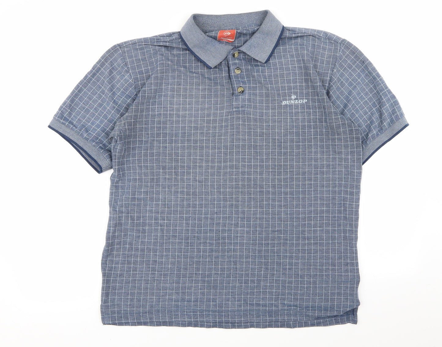 Dunlop Mens Blue Check   Polo Size L