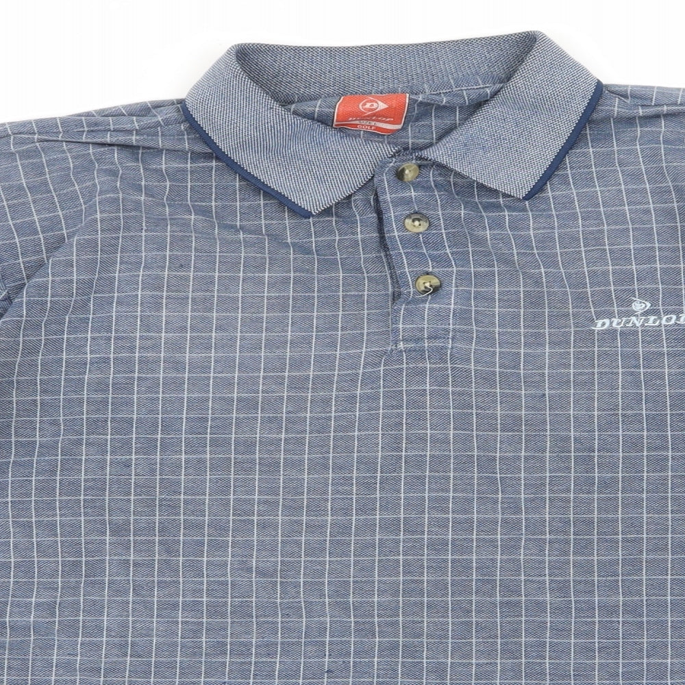 Dunlop Mens Blue Check   Polo Size L