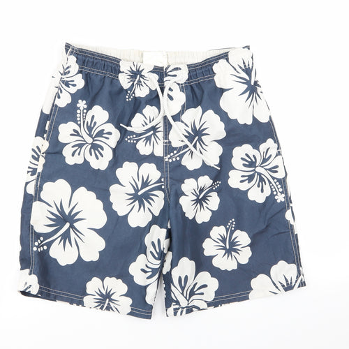 BLACKPOINT Mens Blue Floral  Sweat Shorts Size S - Stretch waistband/swim shorts