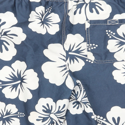 BLACKPOINT Mens Blue Floral  Sweat Shorts Size S - Stretch waistband/swim shorts