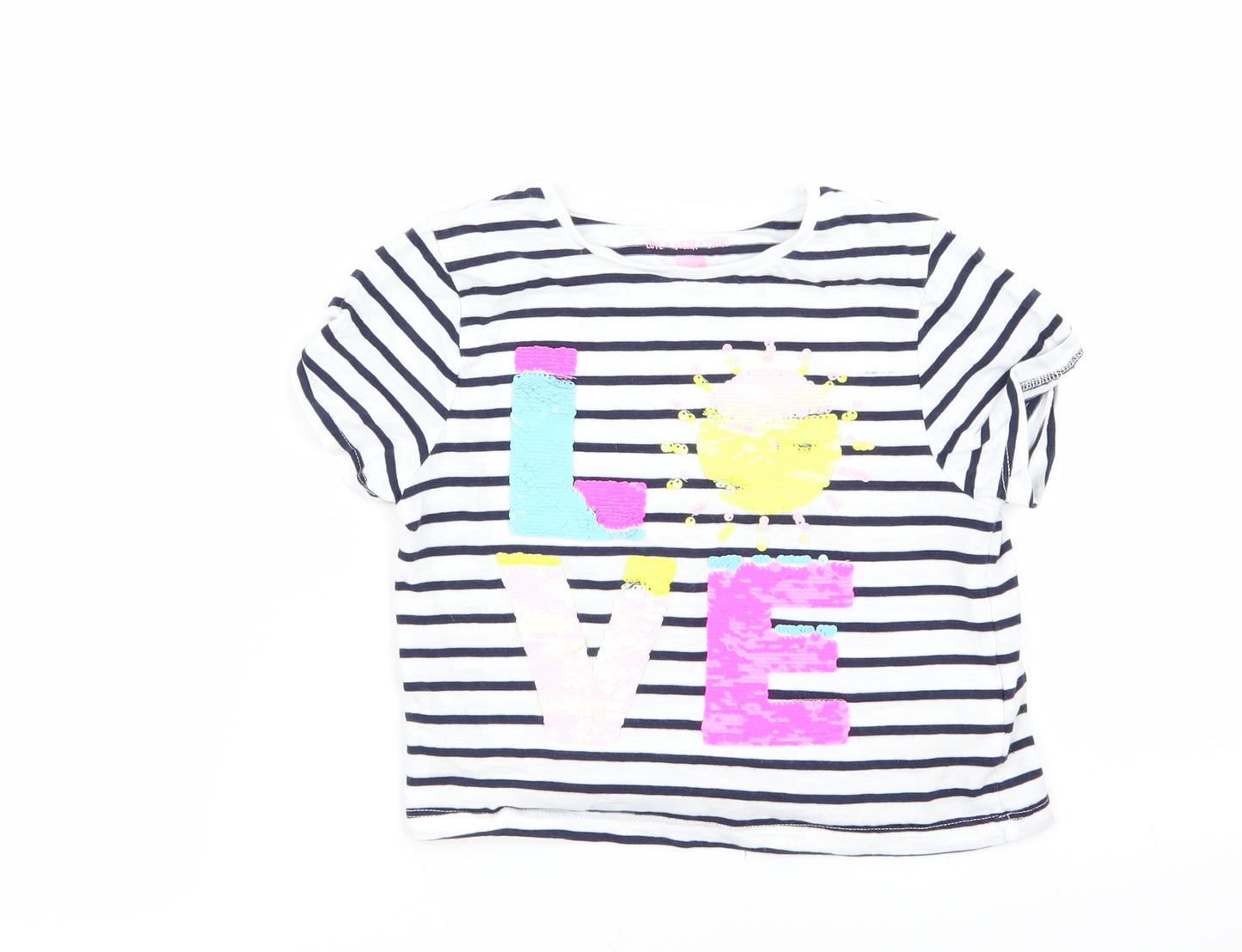 F&F Girls Multicoloured Striped  Basic T-Shirt Size 6-7 Years