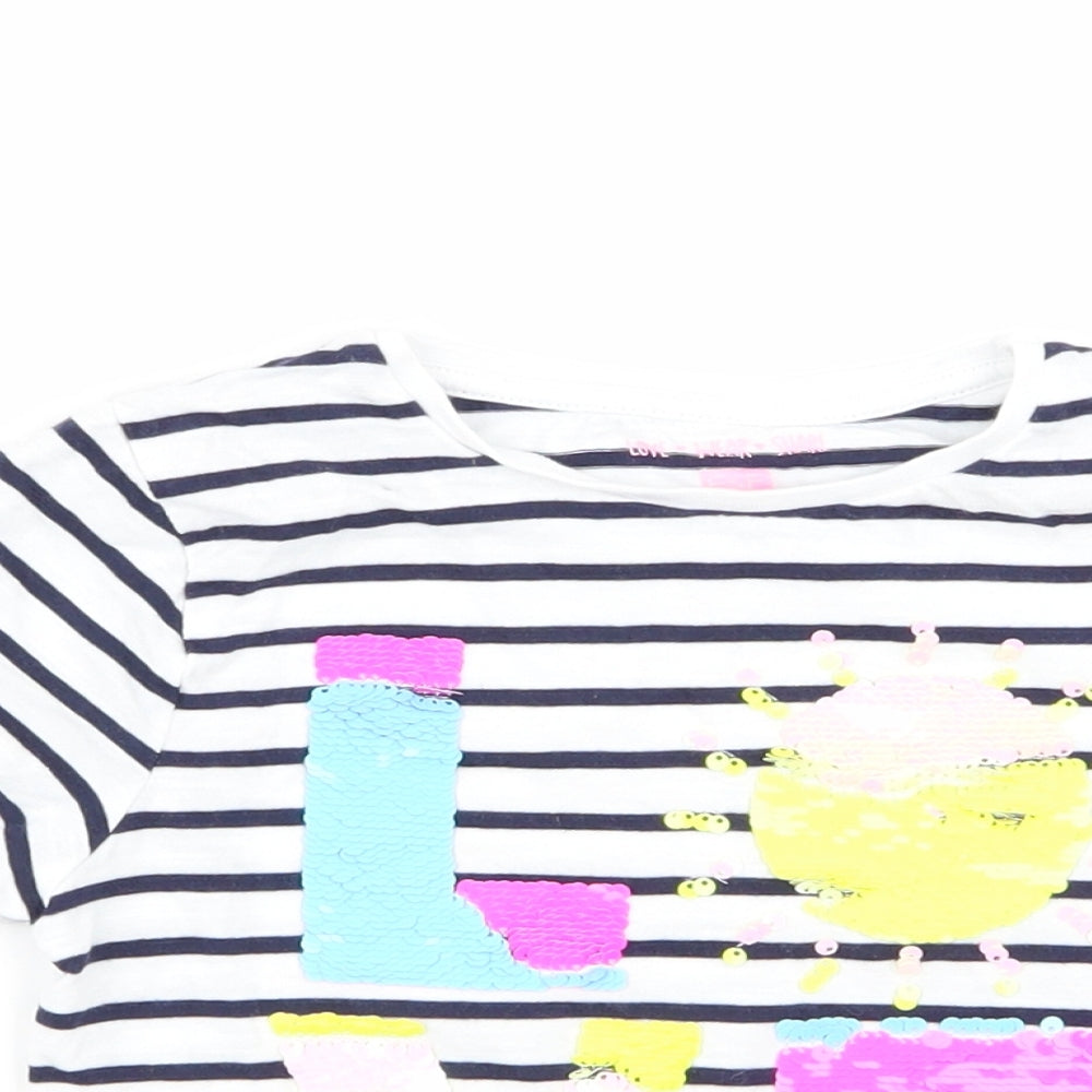 F&F Girls Multicoloured Striped  Basic T-Shirt Size 6-7 Years