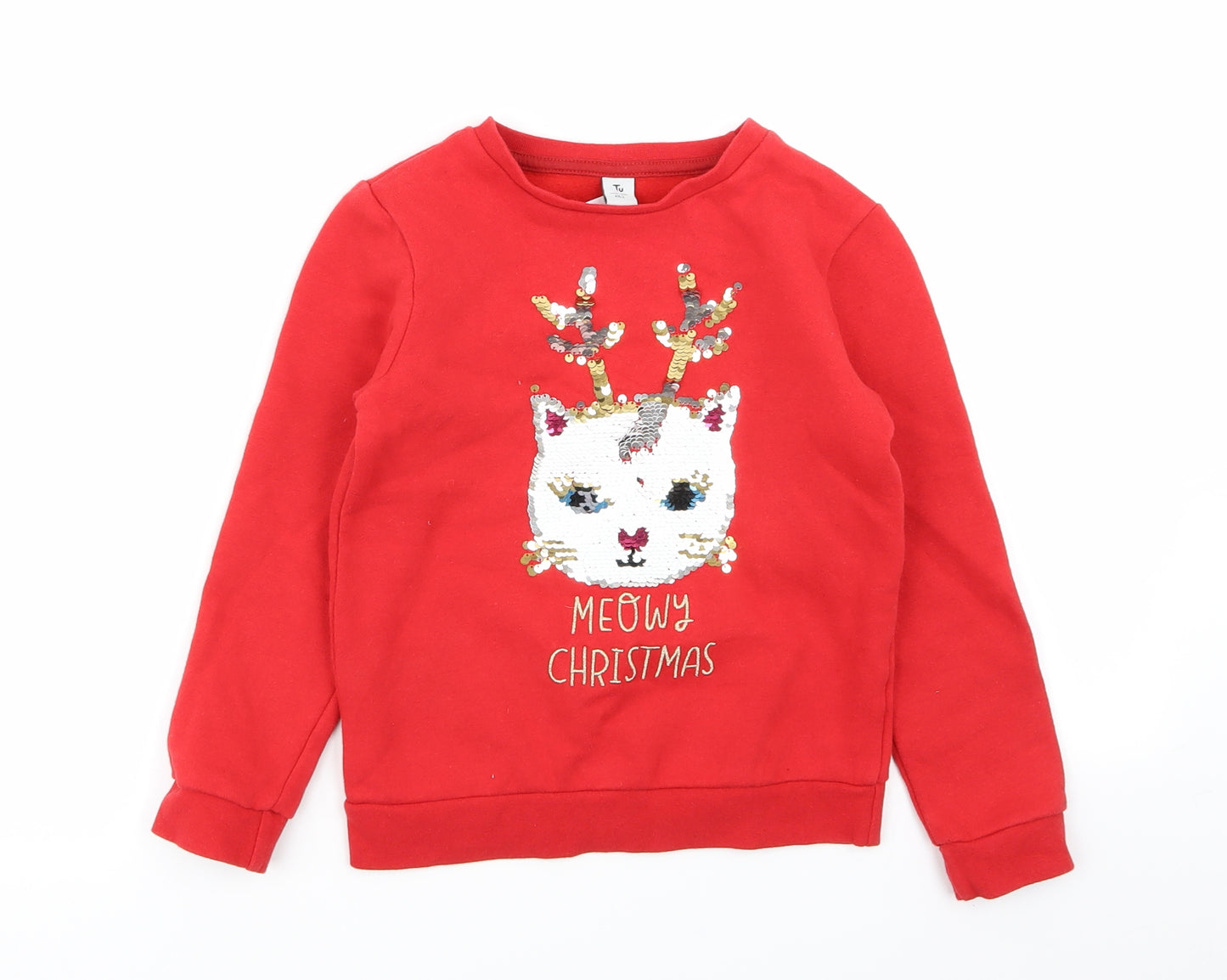 TU Girls Red   Pullover Jumper Size 7 Years  - christmas jumper
