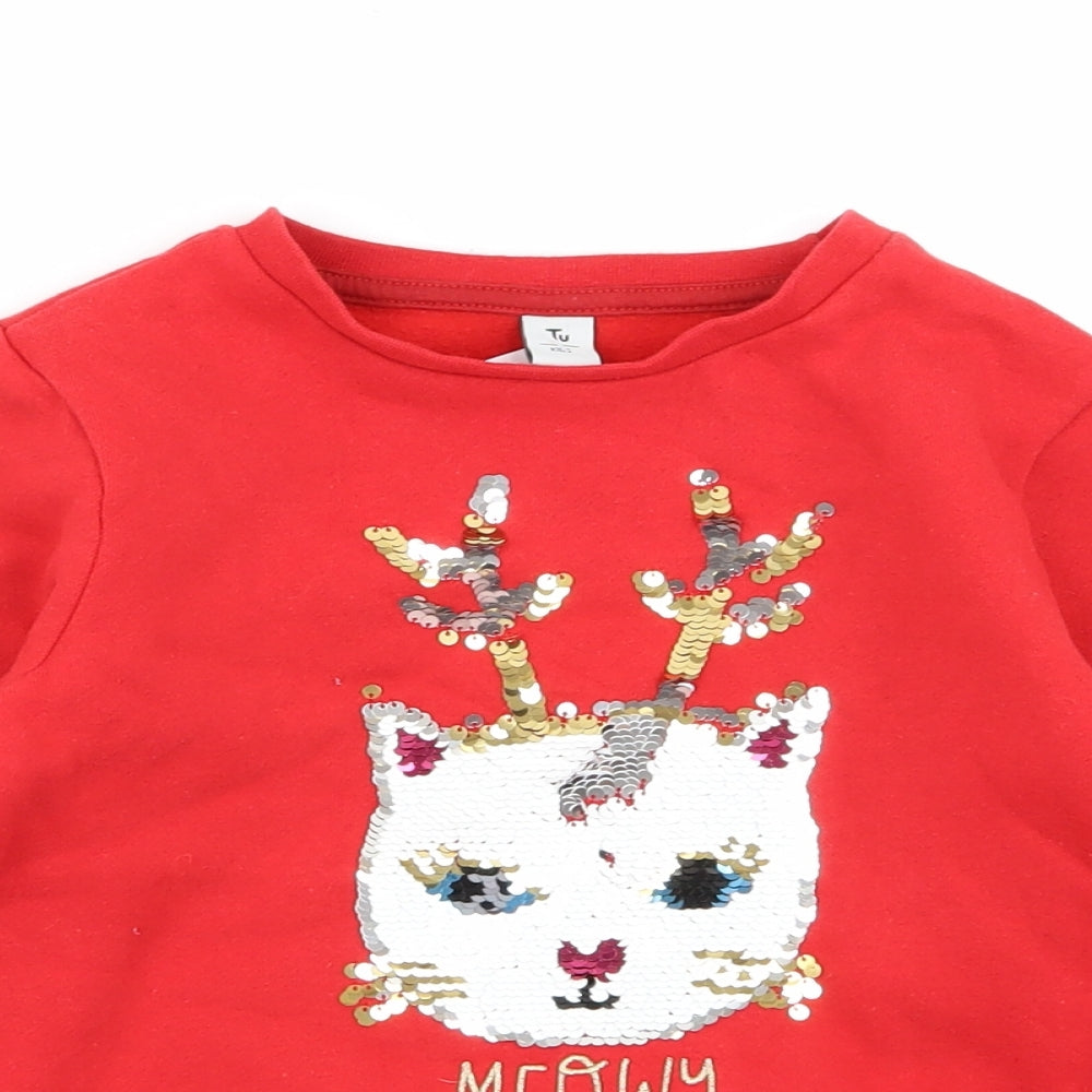 TU Girls Red   Pullover Jumper Size 7 Years  - christmas jumper
