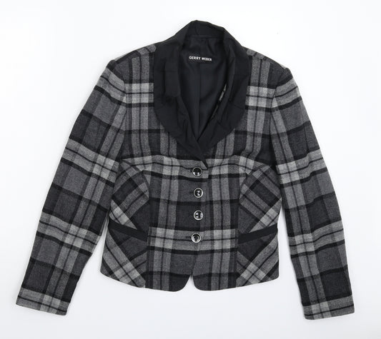Front view of Gerry Weber women’s grey check jacket blazer, size UK 12