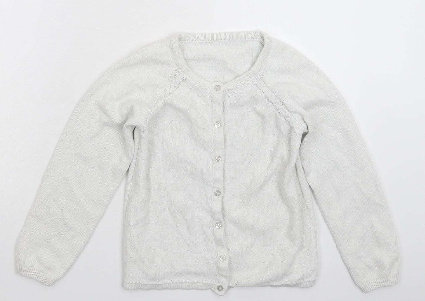 Nutmeg Girls White  Knit Cardigan Jumper Size 9-10 Years