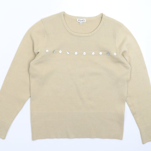 Filati Womens Beige  Knit Pullover Jumper Size M
