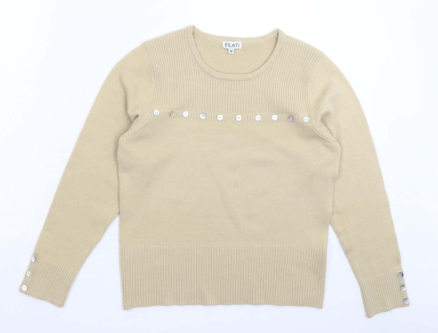 Filati Womens Beige  Knit Pullover Jumper Size M