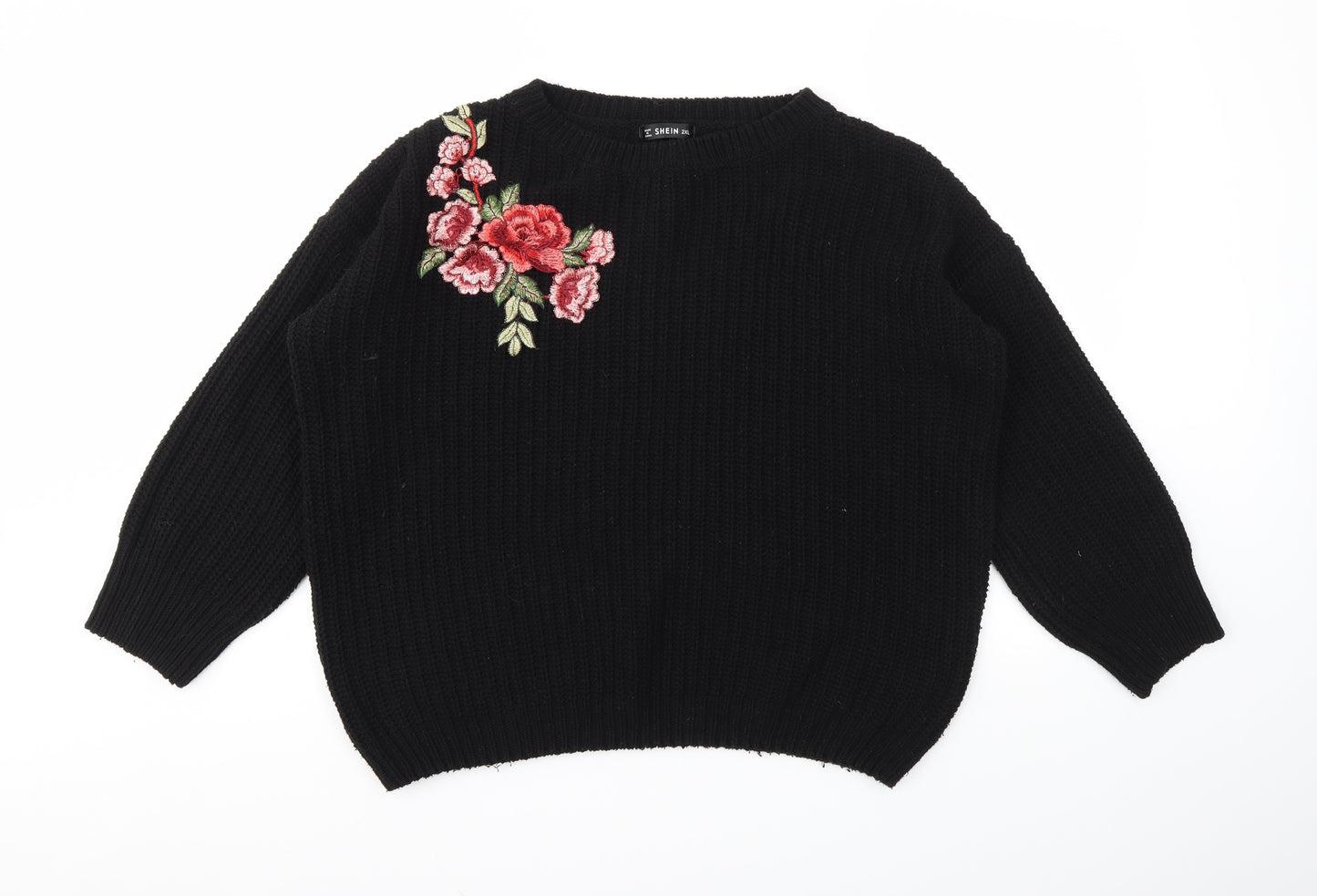 SheIn Womens Black Floral  Pullover Jumper Size 2XL