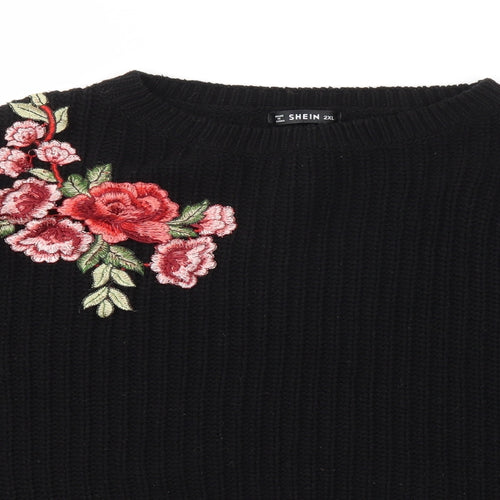SheIn Womens Black Floral  Pullover Jumper Size 2XL
