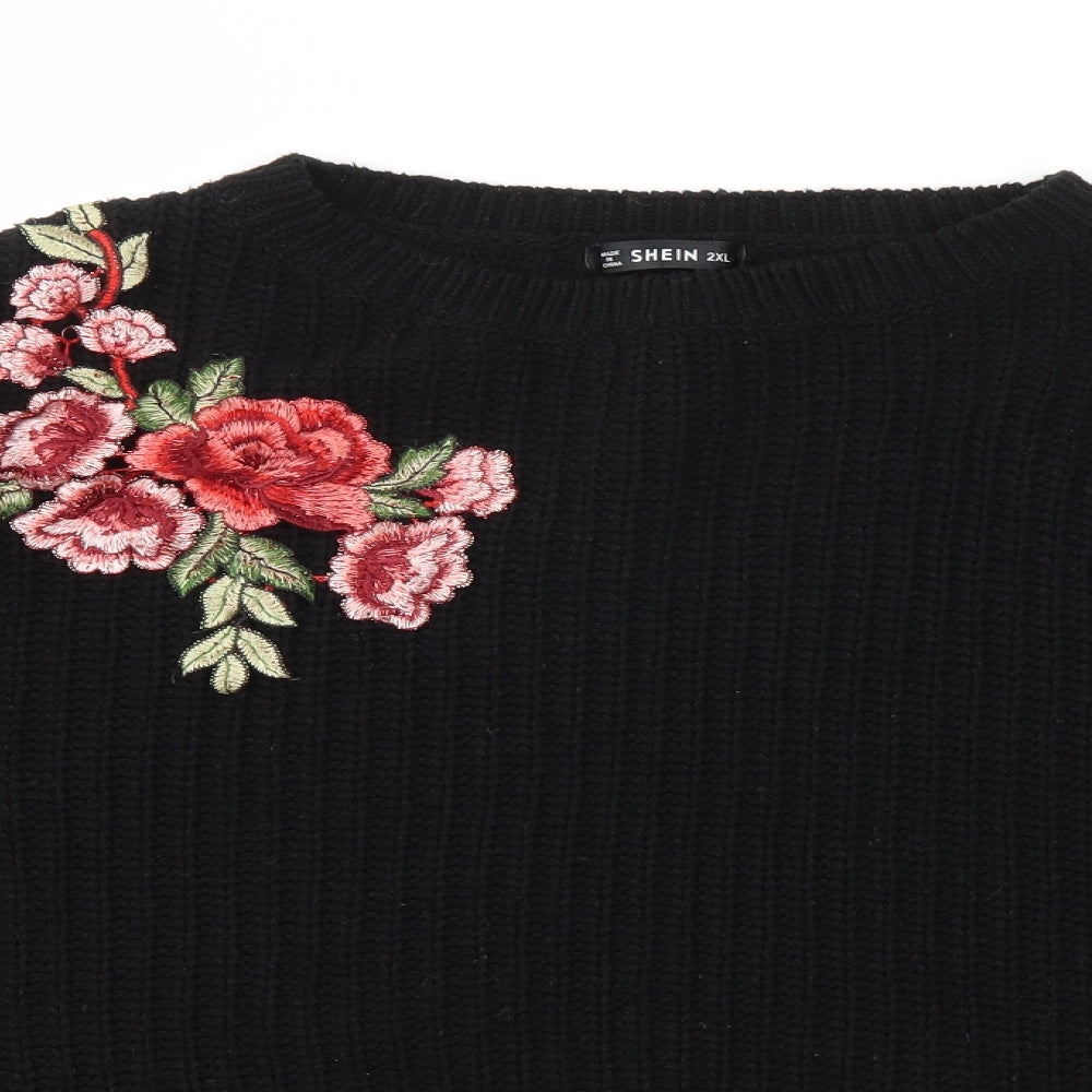 SheIn Womens Black Floral  Pullover Jumper Size 2XL