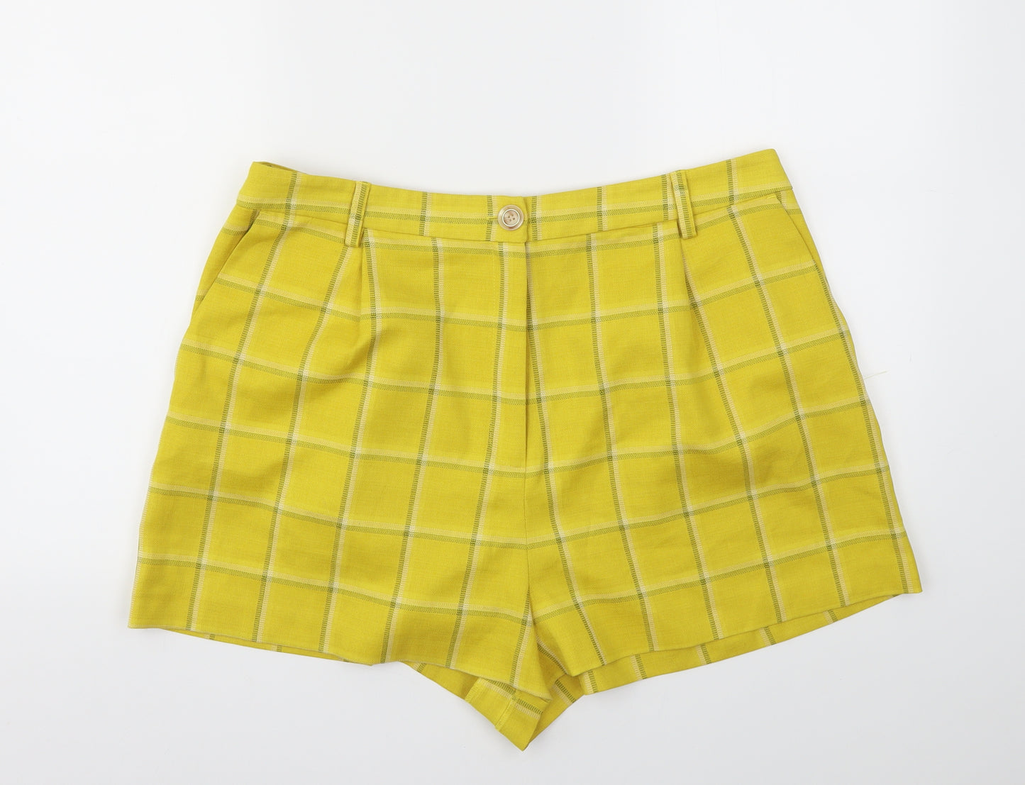ASOS Womens Yellow Check  Cut-Off Shorts Size 18