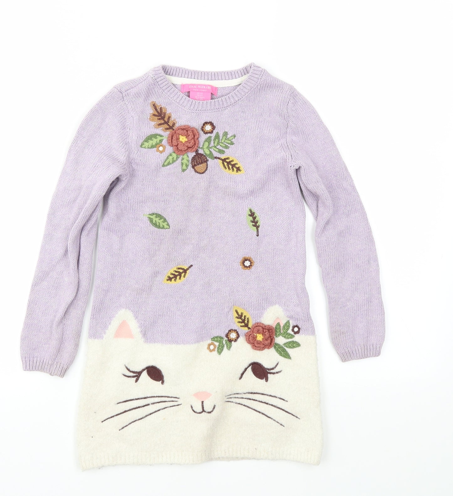 ISSAC MIZRAH Girls Purple Floral  Jumper Dress  Size 4 Years