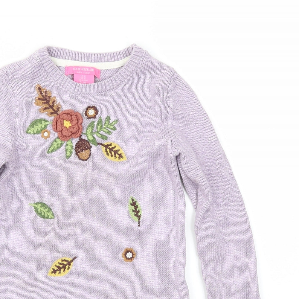 ISSAC MIZRAH Girls Purple Floral  Jumper Dress  Size 4 Years