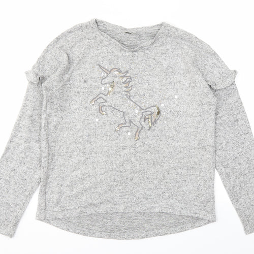 F&F Girls Grey Animal Print  Pullover Sweatshirt Size 11-12 Years