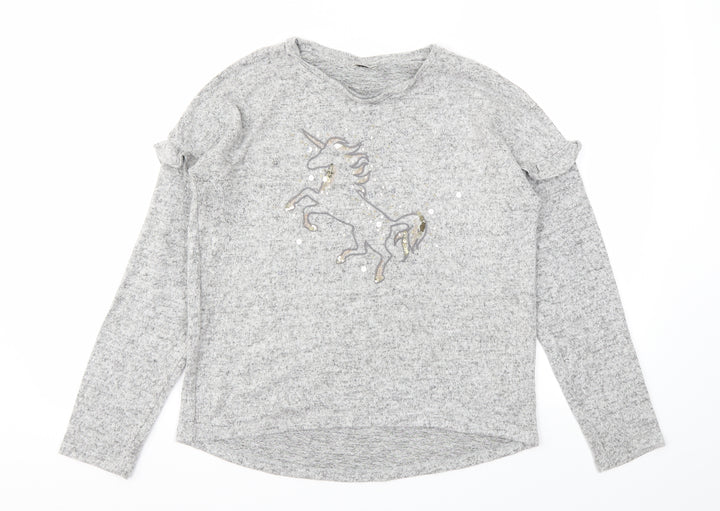 F&F Girls Grey Animal Print Pullover Sweatshirt Size 11-12 Years